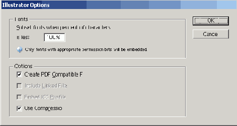 Диалоговое окно Illustrator Native Format Options