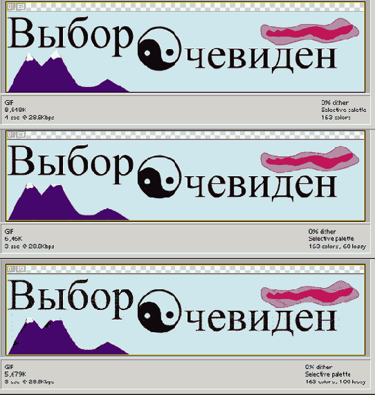 GIFизображение с 0% 60% и 100% параметром Lossy