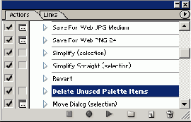 Макрос Delete Unused Palette Items на палитре Actions