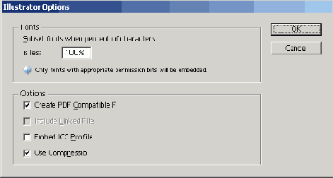 Настройки сохранения файла в формате Adobe Illustrator