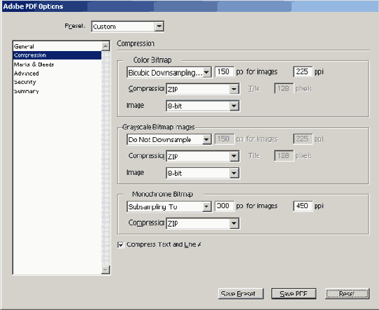 Окно Adobe PDF Options